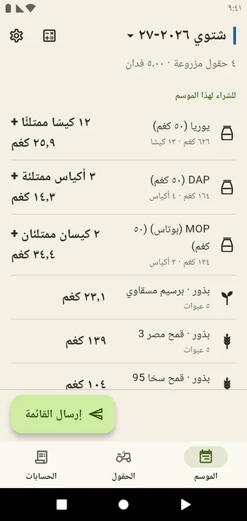 الموسم: اليوريا وDAP وMOP والبذور لكل حقولك
