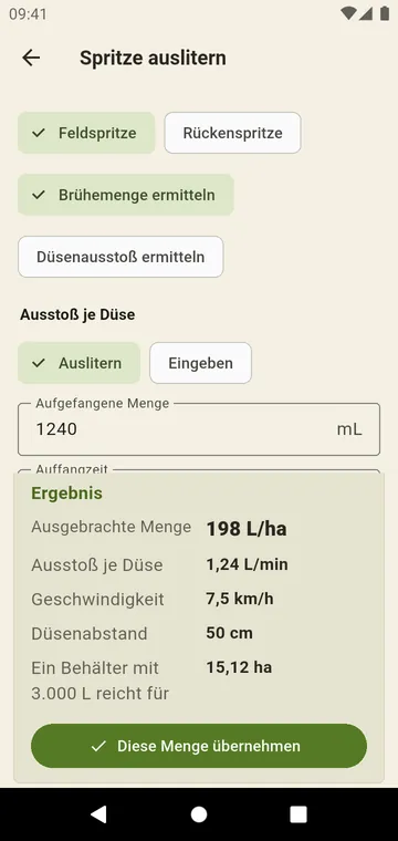 Spritze auslitern: Eimer und Geschwindigkeit