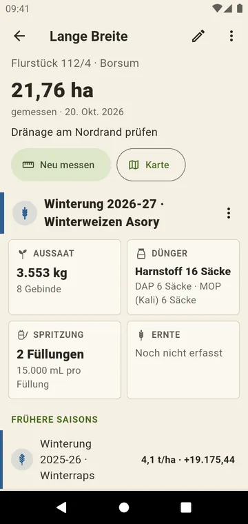 Ein Feld mit Fläche, Flurstück und Saisons