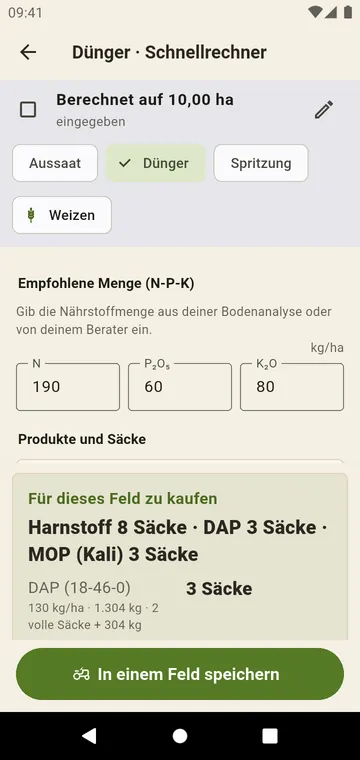 Schnellrechner für jede Fläche, ohne Feld