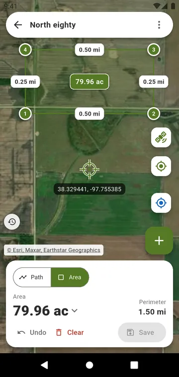 A field drawn on the satellite map, with its sides