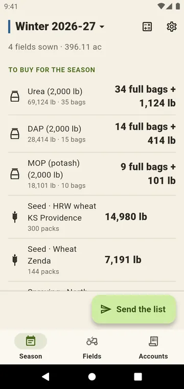 The season: urea, DAP, MOP and seed for all your fields
