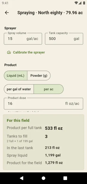 Spraying: tanks to fill and the dose for the last tank