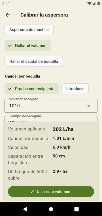 Calibración de la aspersora: recipiente y velocidad