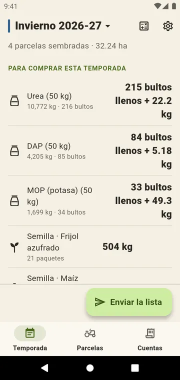 La temporada: urea, DAP, potasa y semilla para todas tus parcelas