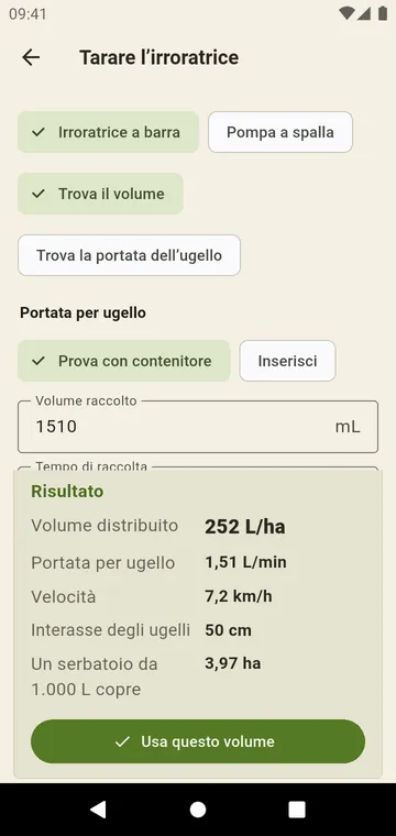 Taratura dell'irroratrice: contenitore e velocità