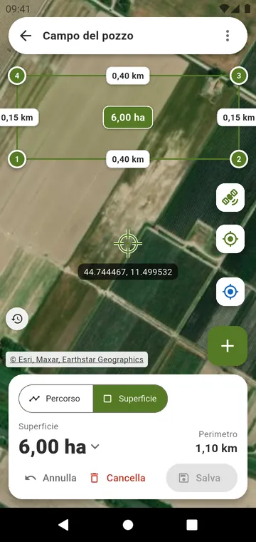 Un campo disegnato sulla mappa satellitare, con i suoi lati
