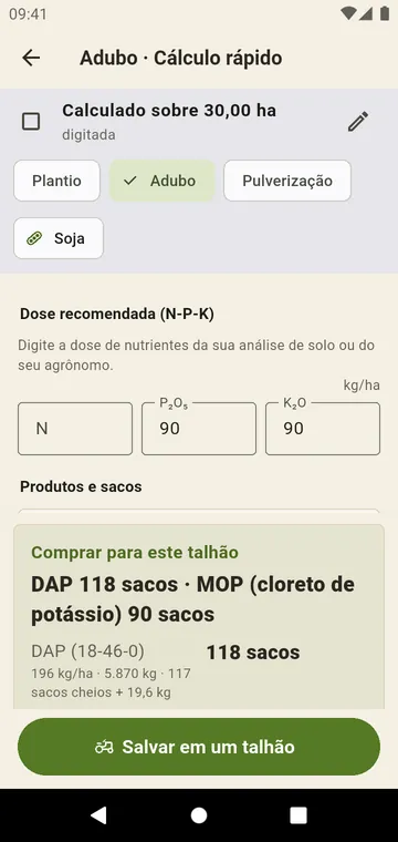 Cálculo rápido sobre qualquer área, sem talhão