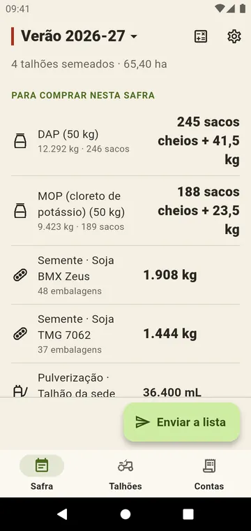 A safra: ureia, DAP, MOP e semente para todos os seus talhões
