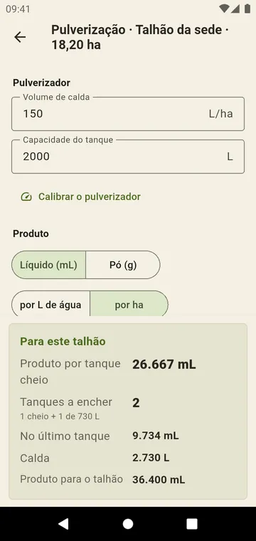 Pulverização: tanques a encher e dose do último tanque