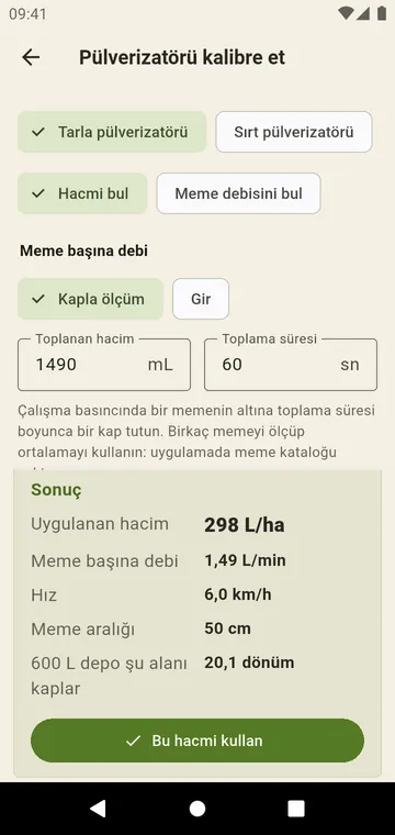 Pülverizatör kalibrasyonu: kapla ölçüm ve hız
